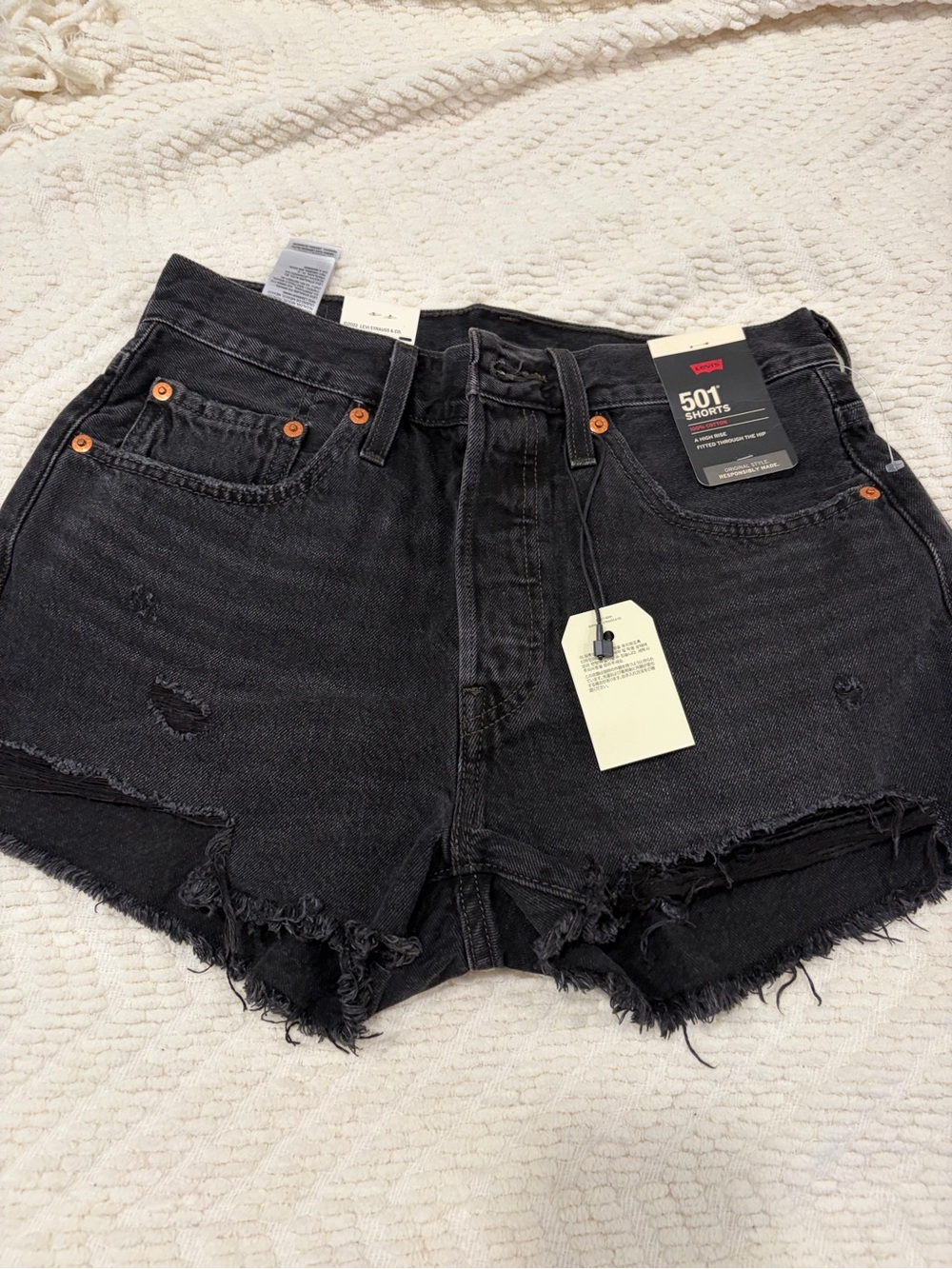 Levi's Black Distressed 501 Cutoff Jean Shorts